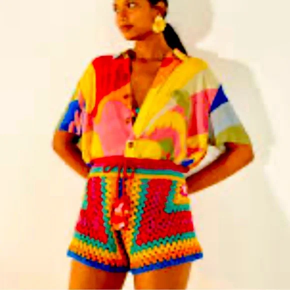 Farm Rio Striped Crochet Multicolor Shorts - Picture 2 of 4
